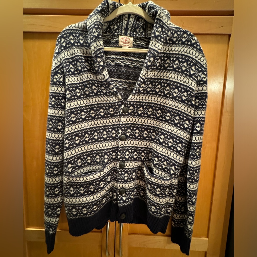 Men’s Brooks Brothers “Red Fleece” brand navy and white cardigan size medium